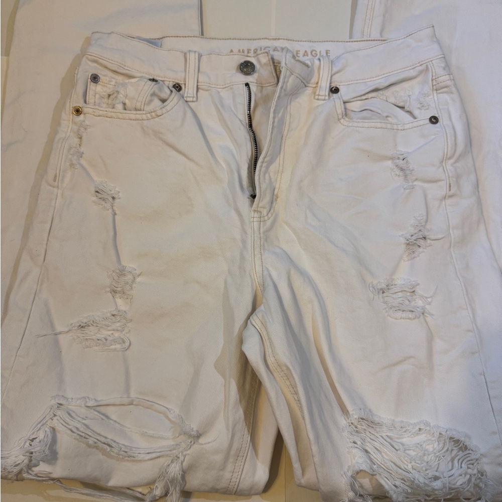 American Eagle Outfitters White Wide Leg Jeans Distressed